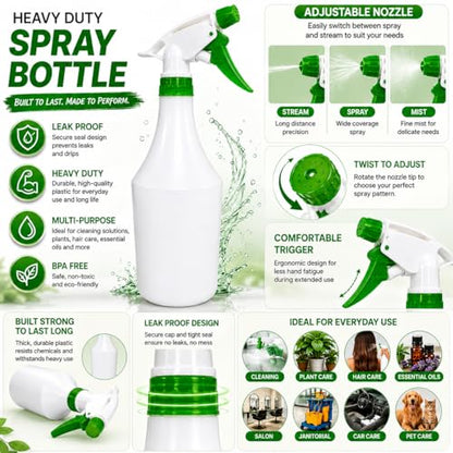 Plastic Spray Bottle, 2 Pack, 32 Oz with Adjustable Nozzle, Heavy Duty Leak Proof Mist Empty Water Bottle Sprayer for Cleaning, Chemicals, Hair, Planting & All-Purpose Use - Red, Blue, Green (Green) - color: Green