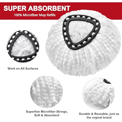 Tidy Monster 12 Pack Reusable Microfiber Mop Head Refill for Standard Universal Spin Mop, Anti-abrasive, No Scratch, Round Shape, Standard Size, White, Sealed Hard Floors - size: 12 Pack