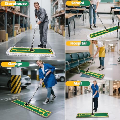42" Commercial Dust Mop for Floor Cleaning, MASTERTOP Large Flat Mop with Long Handle, Sweeping Broom with 2 Different Mops Pads, Industrial Mop for Hardwood, Tile, Gym, Office, Mall, Warehouse - color: Green(42"*12")