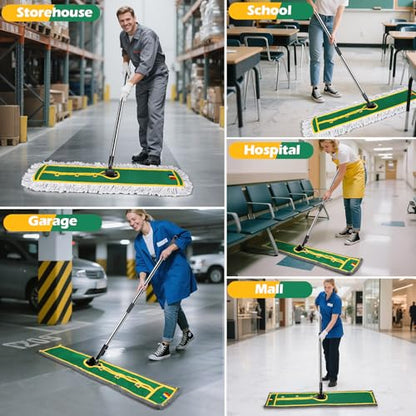 42" Commercial Dust Mop for Floor Cleaning, MASTERTOP Large Flat Mop with Long Handle, Sweeping Broom with 2 Different Mops Pads, Industrial Mop for Hardwood, Tile, Gym, Office, Mall, Warehouse - color: Green(42"*12")
