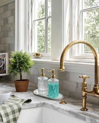 JASAI 18Oz Dazzling Clear Glass Soap Dispenser with Golden Pump for Bathroom, Refillable Kitchen soap Dispenser for Dish Soap, Bathroom Soap Dispenser for Hand Soap, Lotion.(Golden) - color: Clear-golden Pump, style: Dazzle