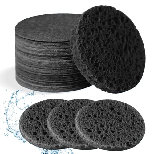 50-Count Facial Sponges Compressed Natural Cellulose Sponge Round Shape Face Sponge for Face Cleansing Exfoliating and Makeup Removal, Black - color: 50- Pack Black