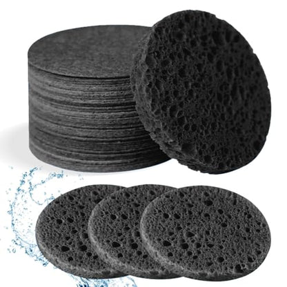 50-Count Facial Sponges Compressed Natural Cellulose Sponge Round Shape Face Sponge for Face Cleansing Exfoliating and Makeup Removal, Black - color: 50- Pack Black