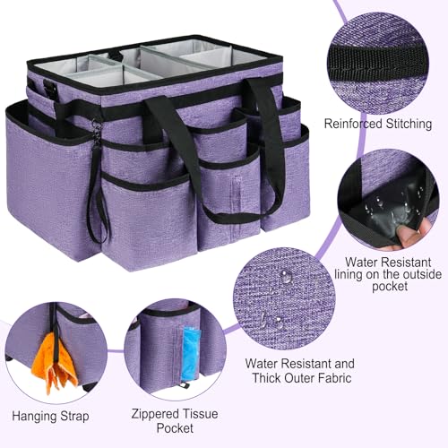 Large Rolling Cleaning Caddy Bag with Detachable Trolley,Cleaning Cart on Wheels with Shoulder Strap,Cleaning Supplies Organizer for Housekeepers,Purple - color: Purple