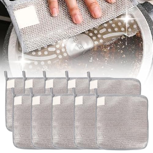 Jiexily 2025 New Multipurpose Wire Dishwashing Rags for Wet and Dry, Metal Scrubbing Pads Sponge Cloths Towels Clean, Non-Scratch Wire Dishcloth for Home Kitchen Dishes, Sinks (10 Pcs) - color: 10 Pcs