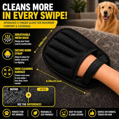 2 PCS PAWZZ Pet Hair Removal Glove for Dogs & Cats, Great for Deshedding & Removing Fur from Couch, Carpet, Car Seats & Clothing, with Bonus Lint Roller