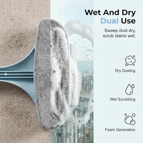 Window Screen Cleaning Brush, 2 in 1 Window Screen Cleaning Brush with Squeegee, for Patio, Door & Porch Screens, Dual-Sided Wet & Dry Use, Blue