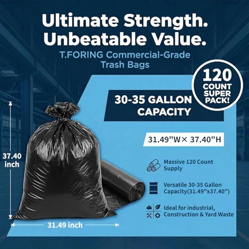 30-35 Gallon Trash Bags Unscented, 32'' x 37'', Black, 120 Count | Large 30+ Gal Garbage Bag,Plastic Can Liners,Fit 112 - 131 Liter Bins,Multipurpose for Home,Commercial Use,Yard Waste,Bulk - color: 30-35 Gallon | 120 Count