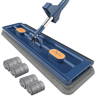 New 2024 Ultra-Fine Fiber Mop with Adjustable 54" Stainless Steel Handle, 4 Washable Pads, 360° Rotating Dust Mop, Dehydration Scraper (Blue) - color: Blue, With 4 Mop Pads