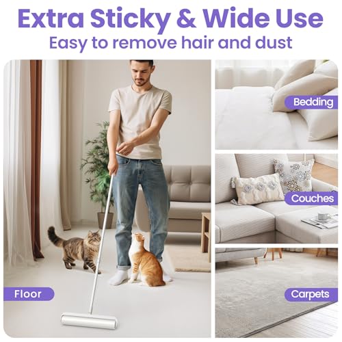 DELOMO 14.17" Large Lint Roller Refills (4 Packs 200 Sheets) – Compatible Only with DELOMO 14.17 in Giant Lint Roller – Extra Sticky Floor Lint Roller Refill for Carpets, Bedding, Couches, Pet Hair - size: E: 4 Refills - 200 Sheets (Wide: 14.17 in)
