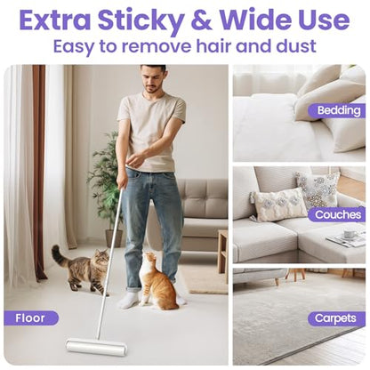 DELOMO 14.17" Large Lint Roller Refills (4 Packs 200 Sheets) – Compatible Only with DELOMO 14.17 in Giant Lint Roller – Extra Sticky Floor Lint Roller Refill for Carpets, Bedding, Couches, Pet Hair - size: E: 4 Refills - 200 Sheets (Wide: 14.17 in)