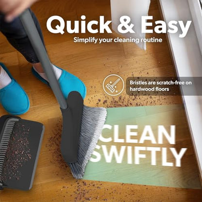 BLACK+DECKER Butler Broom & Dustpan Set - Stand-Up Design - Lightweight, Space-Saving Combo for Kitchen, Living Room, Bathroom, Lobby Floors - Home Cleaning Essential, Black/Grey - size: Black/Grey Butler Broom & Dustpan
