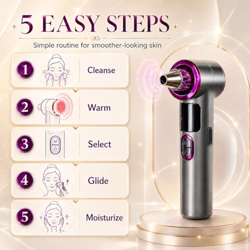 Heated Blackhead Remover Vacuum, Warm Compress Pore Vacuum Cleaner with 3 Suction Levels, LED Display, USB Rechargeable Facial Pore Cleaner Kit, 5 Heads and 4 Stainless Steel Tools