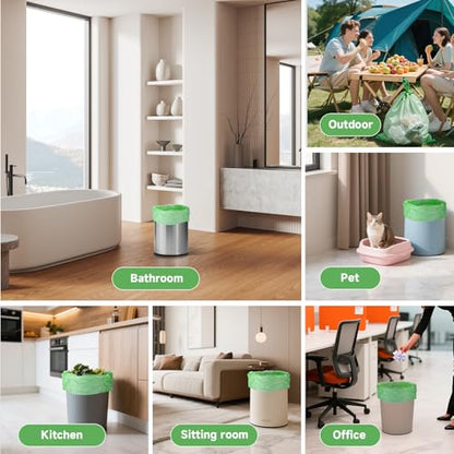 Biodegradable Garbage Bags 1.6 Gallon - Unscented Small Waste Basket Liners Bulk Heavy Duty Tear Resistant Disposal Bags for Your Office, Bedroom, or Nursery heihaily (5 Roll, 100 Count) - style: Bio-1.6Gal-Green100