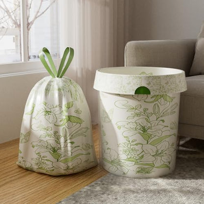 13 Gallon Trash Bags with Drawstring and Lily Printed, Leakproof and Odor Control Garbage Bags Tall Kitchen, Tear-Resistant Kitchen Trash Bags for Home, Portable Garbage Bags, 50 Count - style: Lily-13 Gallons