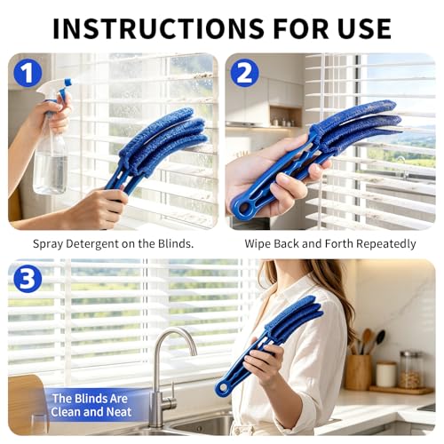 Window Blind Cleaner Duster Brush, 2 Pack with 6 Reusable Microfiber Sleeves for Venetian Blinds, Cleaning Tools for Window Blinds, Air Conditioner Vents, Fans, Car Vent