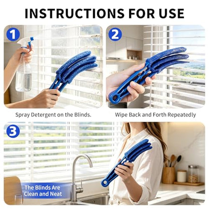 Window Blind Cleaner Duster Brush, 2 Pack with 6 Reusable Microfiber Sleeves for Venetian Blinds, Cleaning Tools for Window Blinds, Air Conditioner Vents, Fans, Car Vent