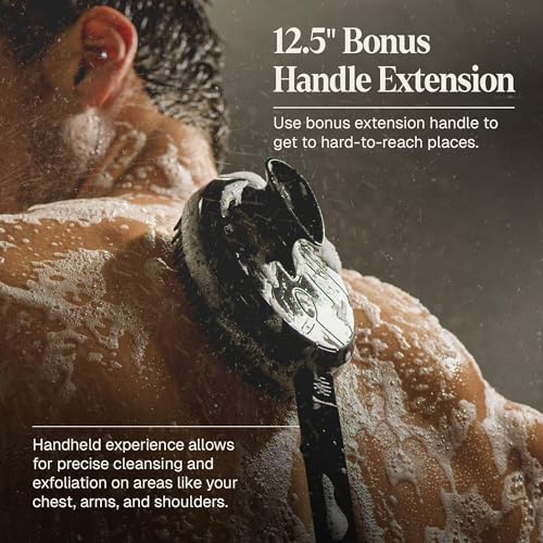 Black Wolf Silicone Body Scrubber & Exfoliator - Vibrating Loofah Shower Scrubber Brush with Handle Extension for Back - Deep Cleaning & Exfoliating Body Scrub - Bath Hygiene Essentials - Men & Women