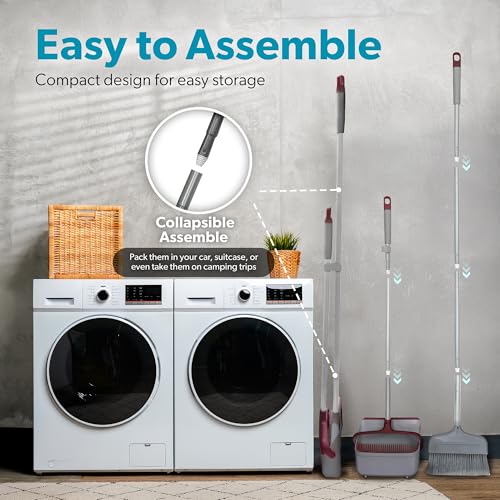 BLACK+DECKER Butler Broom & Dustpan Set - Stand-Up Design - Lightweight, Space-Saving Combo for Kitchen, Living Room, Bathroom, Lobby Floors - Home Cleaning Essential, Light Gray/Burgundy - size: LT Gry/Burgendy Butler Broom & Dustpan