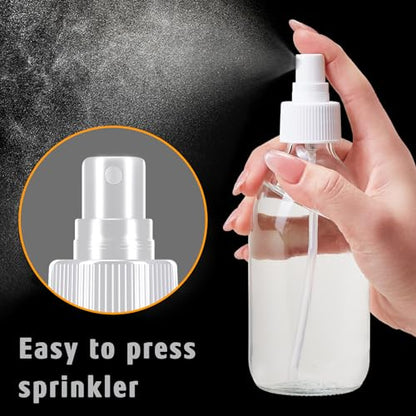 Tecohouse 2 Pack Glass Spray Bottles, 250ml Small Glass Bottles for Cleaning Solutions, Spray Bottles for Essential Oils, Plants, with Durable Nozzle, Labels, Funnel - Clear - color: 8.5 oz Clear-White Lids