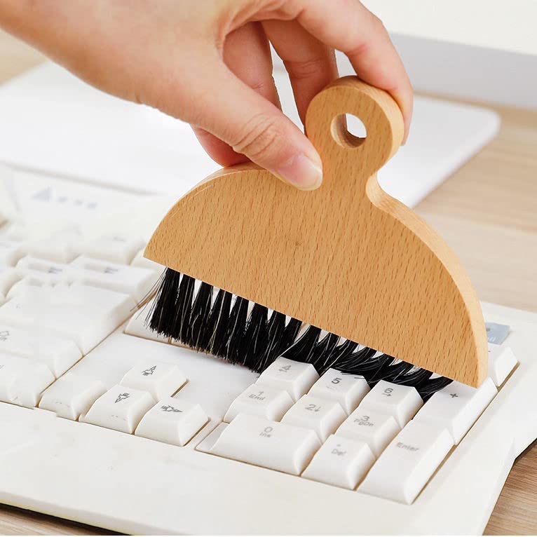 Eco-Friendly Wooden Bamboo Hand Brush and Dustpan Multi-Purpose Set Ideal for WFH Workstation, Home, Kitchen, Dining Table, or as a Gift (Gentle and Long-Lasting Bristles)