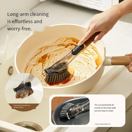4 in 1 Soap Dispensing Dish Brush for Kitchen with Long Handle, Dish Wand with Wood Pulp Sponge, Replacement Heads Included - color: As Show