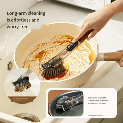 4 in 1 Soap Dispensing Dish Brush for Kitchen with Long Handle, Dish Wand with Wood Pulp Sponge, Replacement Heads Included - color: As Show