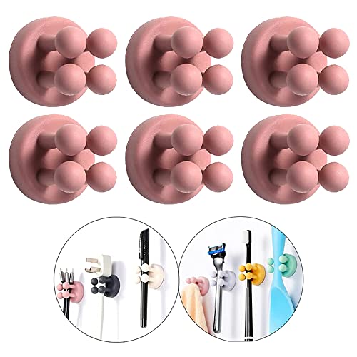Silicone Toothbrush Holders - 6Pcs Razor Hooks Adhesive Wall Mounted for Hanging Towel Key Plug Cable, Utility Decor Stick to Dorm Room Door Function for Kitchen Bathroom Home Office, Pink - color: Pink