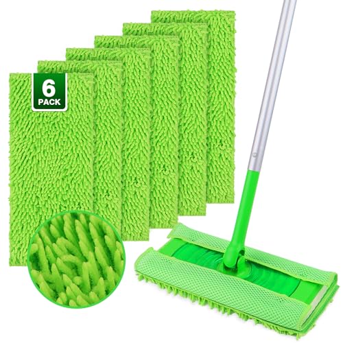 UNIMADE Reusable Microfiber Mop Pads Compatible with Swiffer Sweeper - 6 Replacement Pads + 1 Base Pad - Dry & Wet Sweeping Cloths, Washable Mopping Refills Use for Most Floor Types