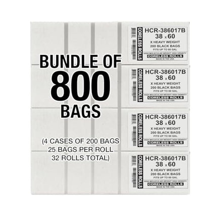 Aluf Plastics High Density Trash Bags, 60 Gallon, 800 Count, 17 Micron (eq), 38" x 60", Black, for Bathroom, Office, Industrial, Commercial, Janitorial, Municipal, Recycling - color: Black, style: 55-60 Gal, 17 Micron Equiv, 800 Count
