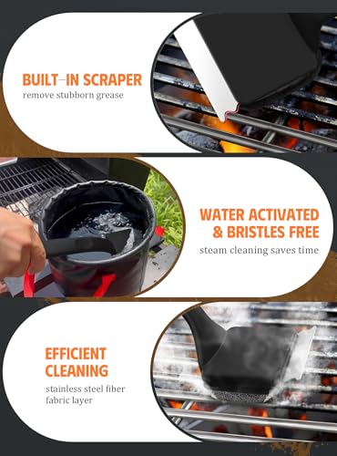MEKER Grill Brush Bristle Free, Grill Cleaner Brush with 5 BBQ Replacement Head for Cast Iron, Stainless Steel Grates, Safe Grill Scraper Outdoor BBQ Grill, Black - color: Black