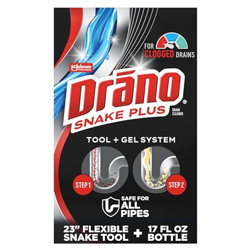 Drano Snake Plus Tool and Gel System, Drain Snake with Drain Clog Remover Gel, Unclogs and Removes Hair and Blockages, Commercial Line 16 Fl oz and 23 Inch Tool