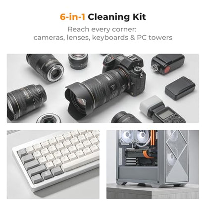 K&F Concept 6-in-1 Keyboard Cleaning Brush Kit for Camera, Lens, PC Monitor - color: Black
