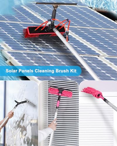 26ft Solar Panel Cleaning Brush & Squeegee, 2 Dusting Brush, Lightweight & Extendable Poles, Water Fed Poles Kit for Roof Window Greenhouse - size: 26ft