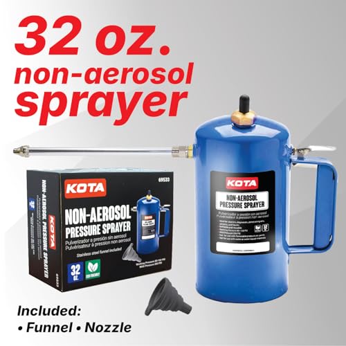 LAUCO Non Aerosol Pressure Sprayer - Refillable Pressurized Sprayer Bottle for Oil, Solvent, Degreasers, Lubricants - Rechargeable Steel Canister with Brass Nozzles, 32oz. (1, Blue) 69533 - color: Blue