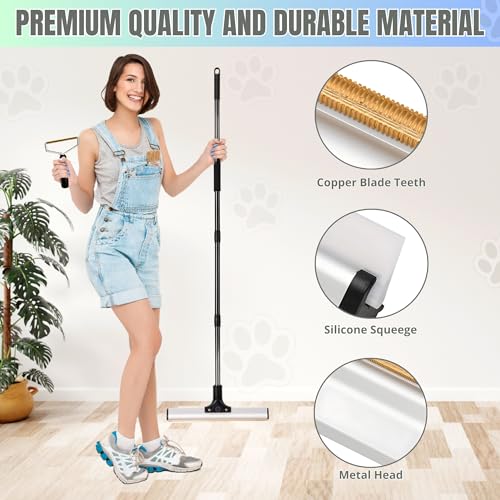 Carpet Rake for Pet Hair Removal Set, Pet Hair Remover Broom, Carpet Hair Removal Tool for Pet Hair on Matted Carpets, and Rugs, Effective Cat Dog Hair Broom Remover Brush for Rug Deep Cleaning