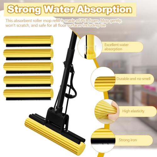 Willinglong 10 Pcs Roller Mop Refill Bulk Absorbent PVA Sponge Mop Head Replacement for Home Bathroom Business Garage Kitchen Cleaning (Yellow) - color: Yellow