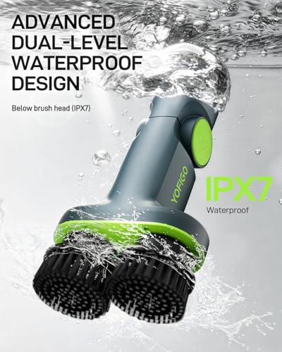 Electric Cleaning Brush, Dual Head Power Brush Scrubber with Infrared Control, 8-in-1 Cordless Power Scrubber for Bathroom & Shower, Electric Scrubber with Adjustable Handle for Bathtub, Tile, Floor