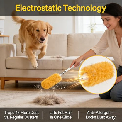 Extendable Duster 31.5 Inch Telescoping Pole with Reusable Washable Non-Woven Double-Sided Cleaning Head Orange for Ceiling Fans Blinds Vents High Ceilings Hard to Reach Places