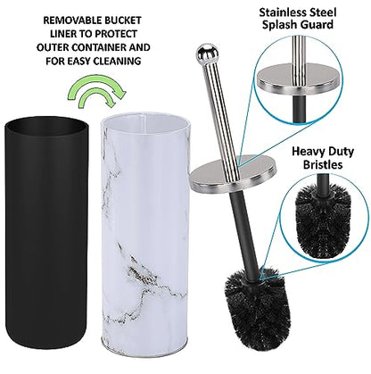 Zahari Home Marble Toilet Bowl Brush and Holder, White, Metal - color: White