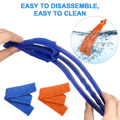 2 in 1 Window Blind Cleaner Duster Tool,Dual Brush Head,with 4 Removable and Washable Microfiber Sleeves, Shutter Cleaner Brush,Air Conditioner Keyboard Fan Duster Dirt Housekeeping Cleaner