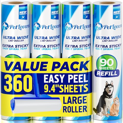 PetLovers Extra Sticky Floor Lint Roller 4 Pack of Refills Only - No Handles Included - 90 Sheets Per Refill 360 Sheets Total - size: 4 Pack Floor Roller Refills