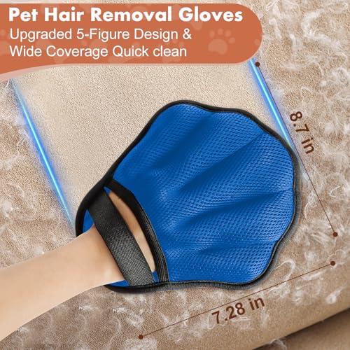 Pet Hair Removal Glove, Electrostatic Pet Hair Remover Glove for Cats & Dogs, Hair Remover Tools for Couch, Carpet, Clothing, Car Seat - Upgraded Five-Finger, Reusable，DodgerBlue+LightGray - color: DodgerBlue+LightGray
