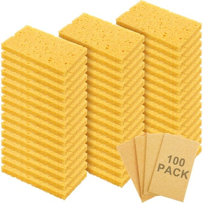 Zhengmy 100 Pieces Sponges Bulk Sponges Kitchen Compressed Sponge Natural Dish Sponge Compressed Wood Pulp Cleaning Without Scratching for Kitchen Bathroom, 3.9 x 2.4 x 0.12 Inch (Yellow) - color: Yellow