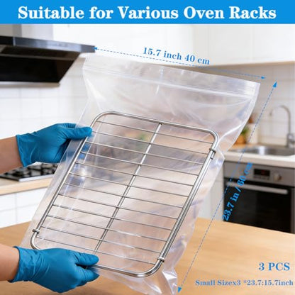 Oven Rack Cleaning Bags, Heavy Duty No Scrub Oven Rack Cleaning Bags, Reusable Leak-Resistant PE Bags for Deep Soaking Grill Grates, BBQ Racks, No Cleaner Included, 3 Pack (15.7''*23.7'') - size: 1 Count (Pack of 3)