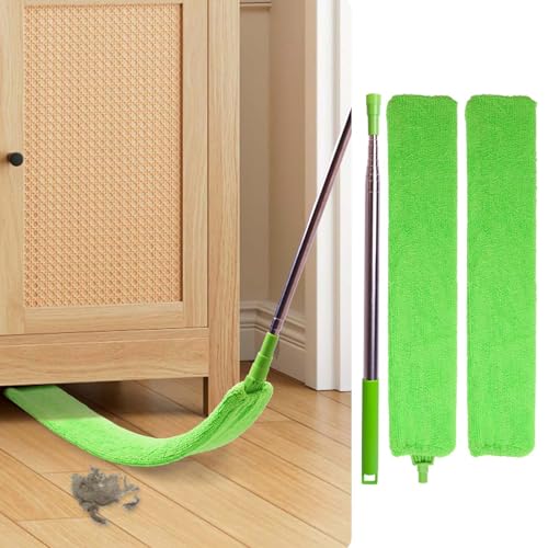 Retractable Gap Dust Cleaner Under Appliance Cleaning Tool, Bafezoze Flat Duster for Under Refrigerator Fridge Stove Couch Bed, Skinny Thin Duster for Tight Spaces - size: Gap Duster Green 2PCs