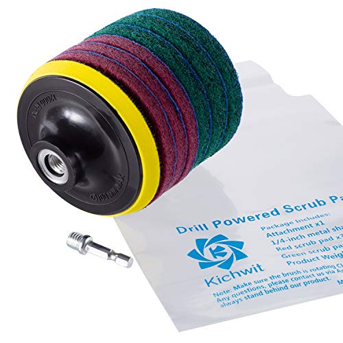 Kichwit 4 Inch Drill Power Brush Tile Scrubber Scouring Pads Cleaning Kit, Includes Attachment, Heavy Duty Household Cleaning Tool (Drill NOT Included) - size: 4 Inch
