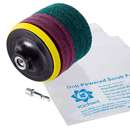 Kichwit 4 Inch Drill Power Brush Tile Scrubber Scouring Pads Cleaning Kit, Includes Attachment, Heavy Duty Household Cleaning Tool (Drill NOT Included) - size: 4 Inch