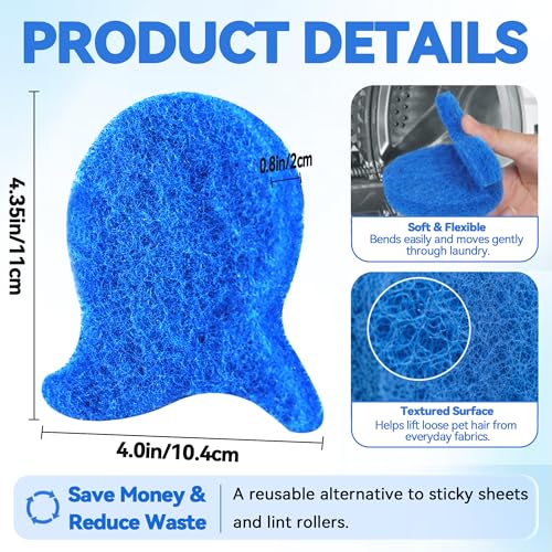 6 Pack Pet Hair Remover for Laundry, Reusable Washer & Dryer Lint Catcher for Dog & Cat Hair, Helps Reduce Fur on Clothes, Blankets, Bedding, Couch & Car Seats (Blue)