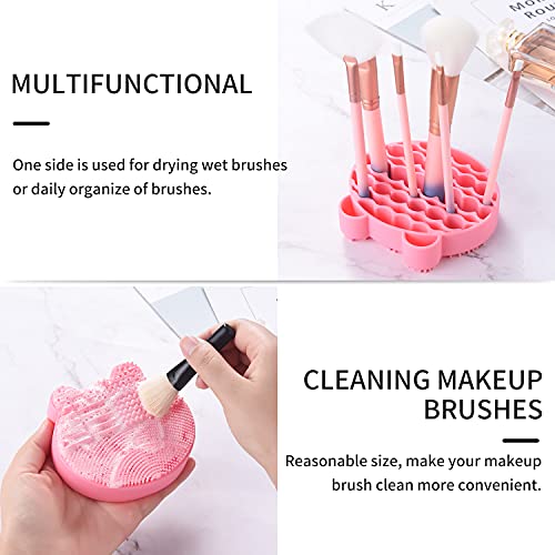 Silicon Makeup Brush Cleaner Mat with Brush Drying manual Make up brush cleaner cleanser machine Cosmetic Brush Cleaning Pad+Makeup Brush Dry Cleaned Quick Color Removal Sponge Scrubber Tool(Pink) - color: Pink